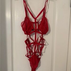 Victoria’s Secret Red Strappy Lace Bodysuit